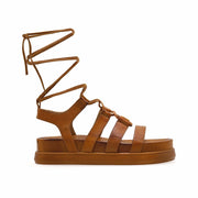Emmanuela - handcrafted for you® Platform Sandalen zum Binden mit Fußgewölbestütze "Kithira" aus Braun leder