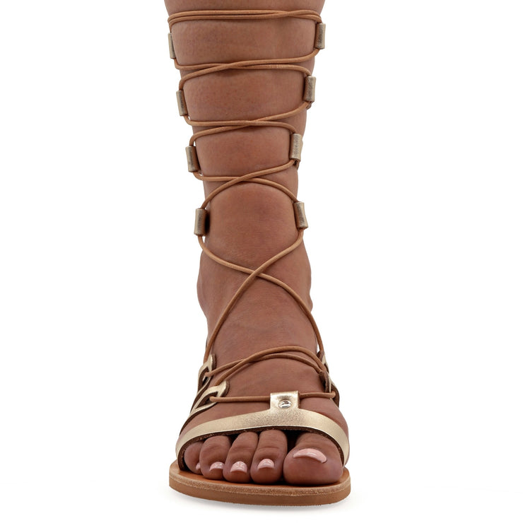 Emmanuela - handcrafted for you® Kalbshohe Gladiator-Sandalen "Anastasia" aus Beige leder